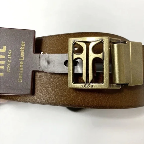 NWT! Frye REVERSIBLE Leather Belt Bronze Gold Buckle Tan Gray Size LARGE 36" - Picture 5 of 8